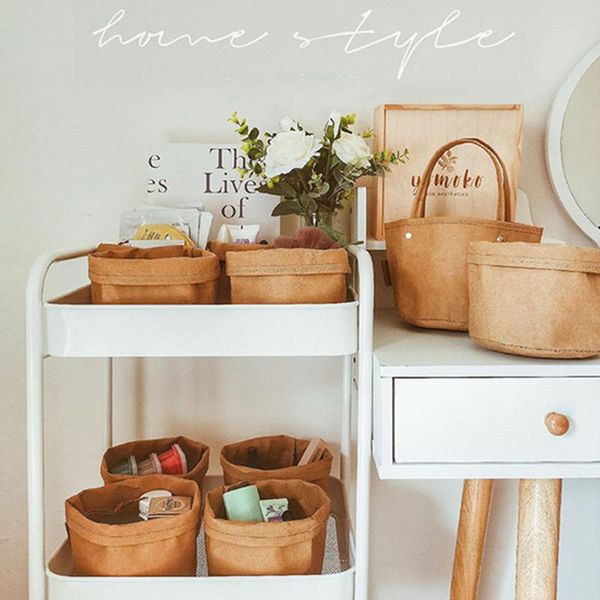 

storage bags washable kraft paper bag cosmetic home window props tear-proof potted flower pot