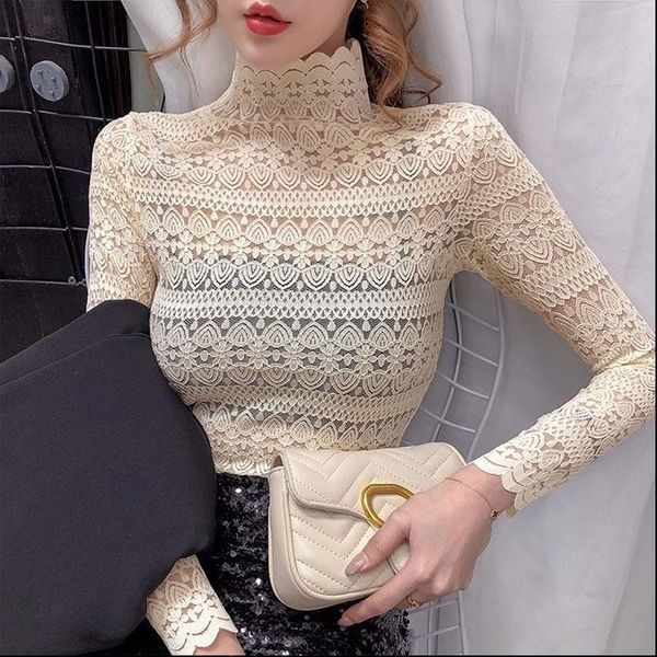 

fashion floral embroidery lace womens blouses women spring summer see through streetwear ladies casual long sleeve shirts, White