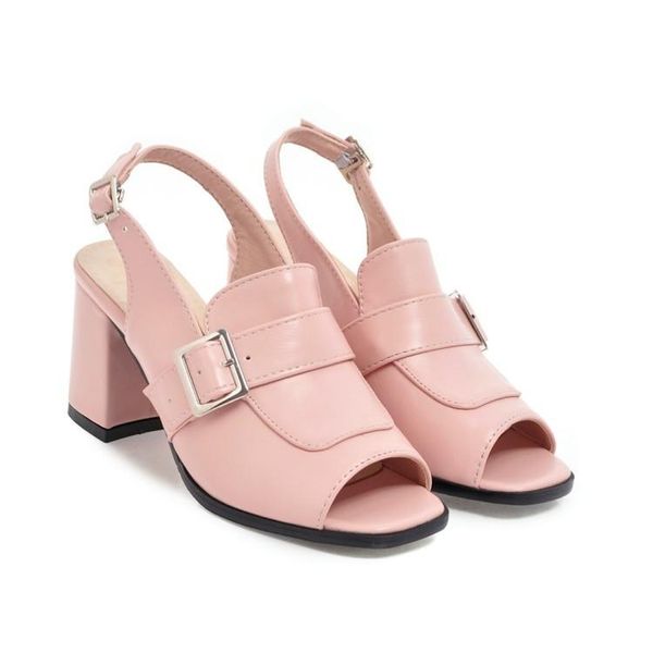 

sandals big size high heels women shoes woman summer ladies coarse-heeled fishmouth buckled, Black