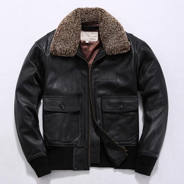 

men's leather & faux winter 100% real coat men autumn clothes 2021 streetwear natural fur collar genuine cow jacket lw2376, Black