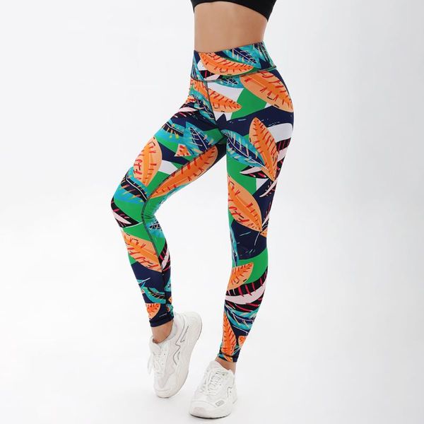 

yoga outfit women leaf stitching leggings for fitness high waist gym legging push up printed workout running