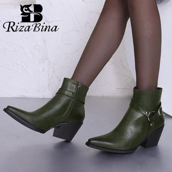 

boots rizabina size 34-43 women ankle for 2022 winter vintage female shoes square heel zipper fashion short boot footwear, Black