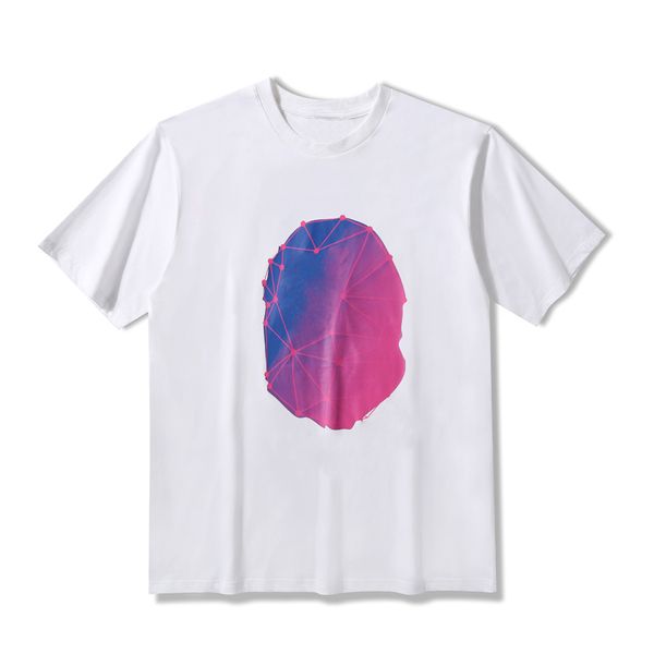 Camiseta com estampa de cores verão gola redonda simples moda criativa manga curta estampa minimalista solta masculina tamanho M-2XL