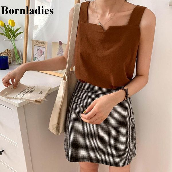 

women's tanks & camis bornladies 2021 women summer pure cotton slim short tank female sleeveless square collar t shirt out wear vest ba, White
