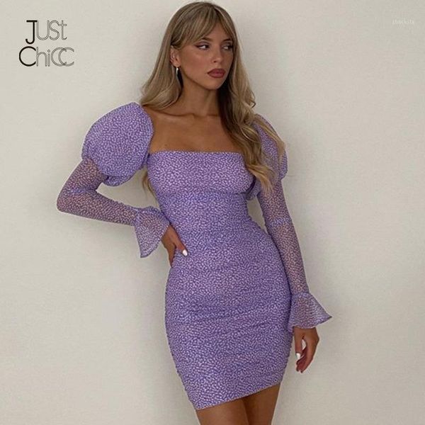 

justchicc purple ruffles mini dress off shoulder puff sleeve bodycon nightclub party elegant dot pleated vestidos casual dresses, Black;gray