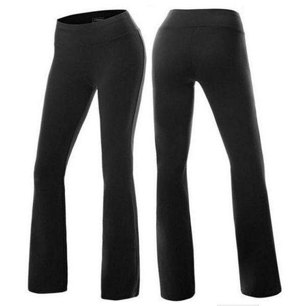 

fashion ladies flare pants solid loose stretch waistband workout trousers mid waist casual slim female women's & capris, Black;white