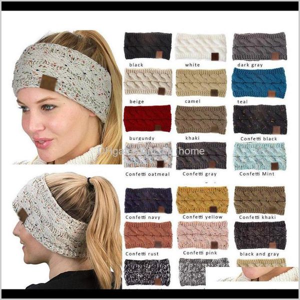 

cute hairband cotton yarn colorful knitted crochet twist headband woman winter ear warmer elastic band wide md1ib 9pocs, Slivery;white