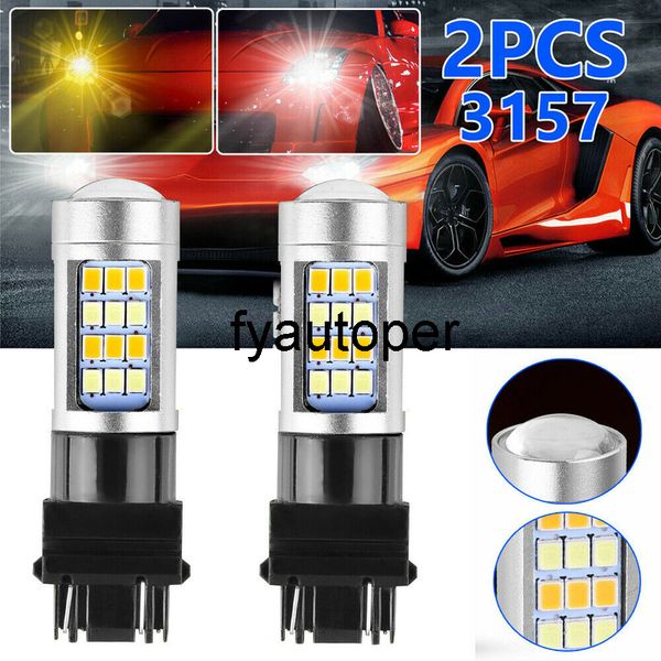 2 pcs Branco / Amber Car Sinjando Branco Amber Dual Color 3157 LED DRL Switchback Transformar Sinal Estacionamento Lâmpada Acessórios Para Carro