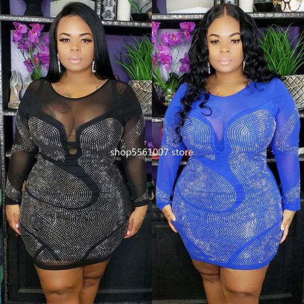 

casual dresses summer club women ol lady black plus size 4xl 5xl bodycon sequins dress female mesh see through long sleeve vestido, Black;gray
