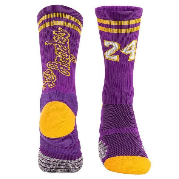 

socks no24 number 24 yellow purple la finals basketball team man digital elite sports los angeles terry drop, Pink;yellow