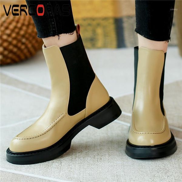 

boots verconas low heels working casual women ankle genuine leather fashion concise autumn winter basic shoes woman arrival1, Black