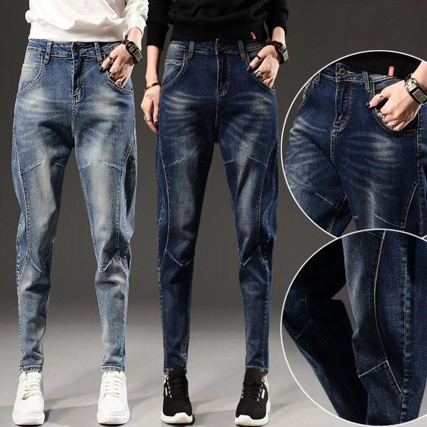 

women's jeans 2021 s elastic force trousers mum fashion leisure high waist harem woman elasticity pants, Blue
