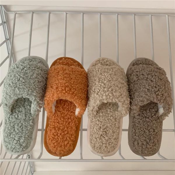 

faux wool fur women slippers at home autumn winter indoor house woman soft furry slides shoes for plush, Black