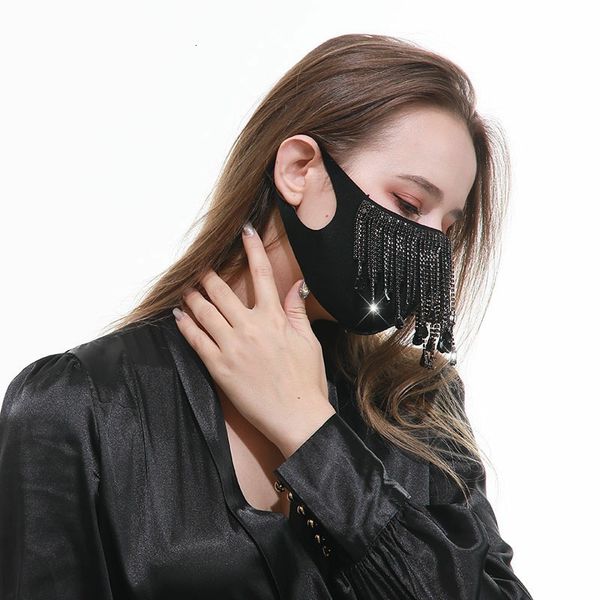 

mask personality pure cotton black tassel flash drill breathable cotton