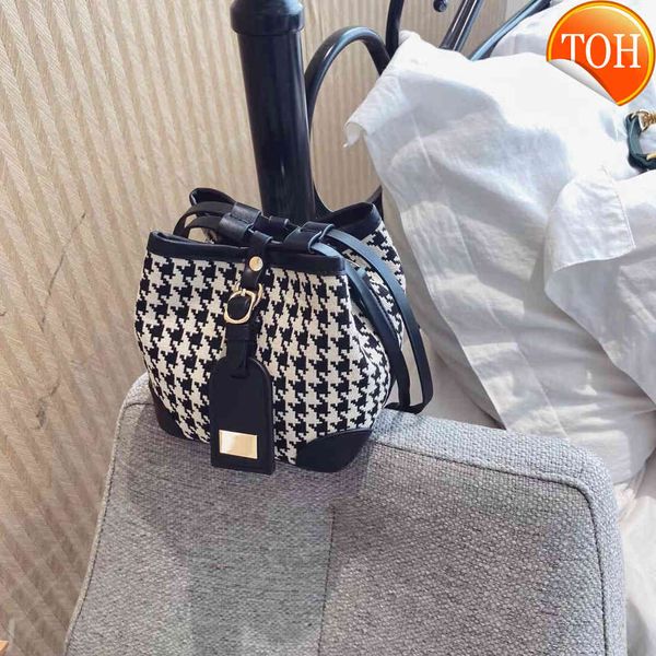 

drawstring leopard small women's 2021 new fashion versatile thousand bird lattice bucket summer one shoulder messenger bag