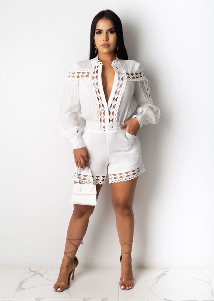 

jumpsuits,rompers beautiful trend big size women's cut out lace long sleeve shirt shorts