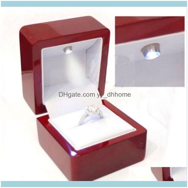 

bags & display jewelryluxury ring leather jewelry box with led light engagement wedding rings case boxes red jewellery organizer packaging p, Pink;blue