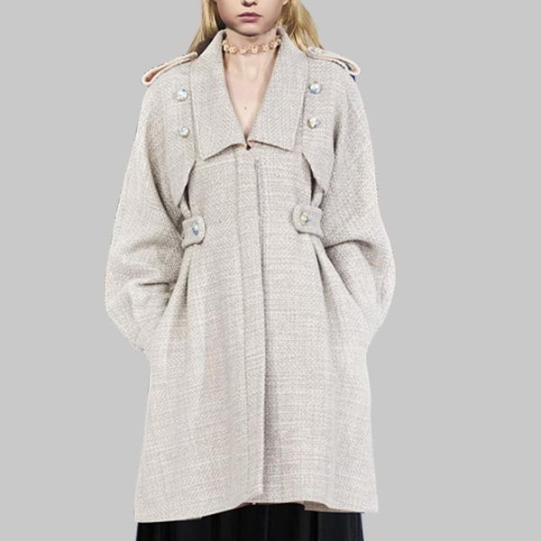 

women's wool & blends temperament tweed loose coat 2021 medium-length section celebrity small fragrant wind autumn and winter jacket, Black