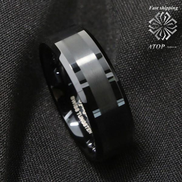 

wedding rings 8mm abrushed center black tungsten carbide ring band mens jewelry, Slivery;golden