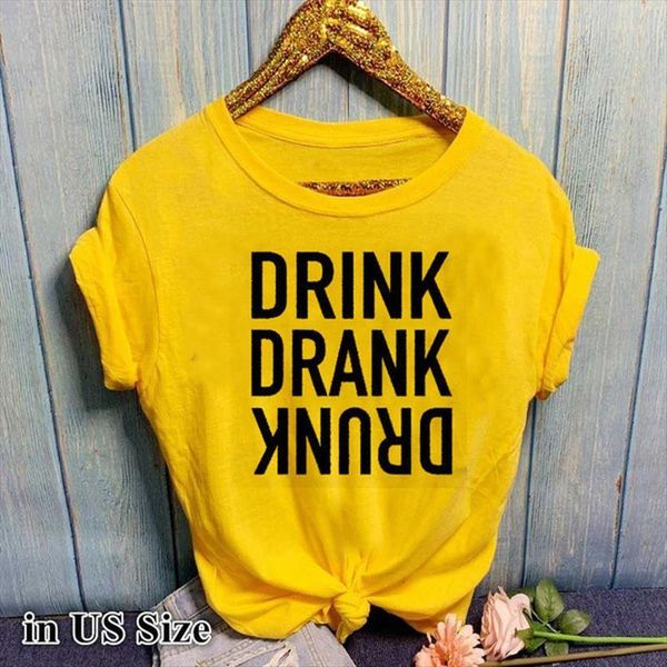 

drink drank drunk letter women print short sleeve o neck loose ladies summer fashion tee clothes, White