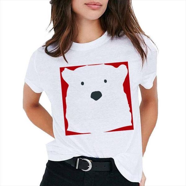

cute bear print ladies mens t shirt and womens summer fashion fashionable short sleeved white harajuku graphic women, White;black
