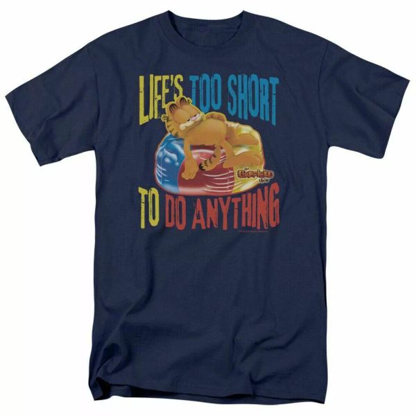 

garfield too short t shirt mens licensed cat jim davis comic tee navy, White;black