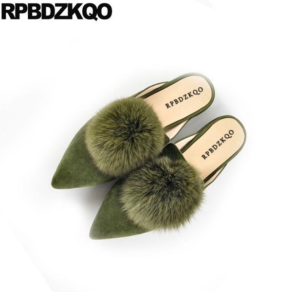 

slippers furry sandals chunky raccoon green fuzzy winter shoes women mules summer 2021 slides brand plush real, Black