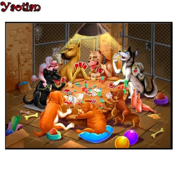 

diamond painting dogs playing cards embroidery picture of rhinestones handmade home decor gift 5d diy mosaic craft