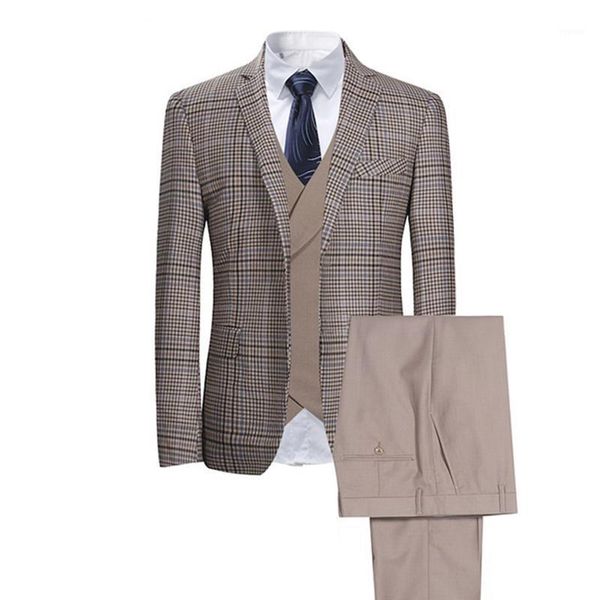 

men's suits & blazers 3pieces business plaid check tuxedos casual 3 piece jacket vest pant for wedding ,party, White;black