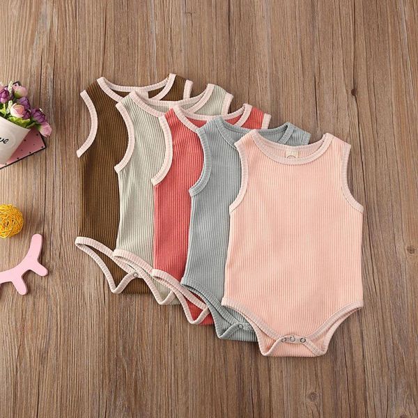 

rompers est baby summer clothing 0-24m born infant toddler girl sleeveless solid romper jumpsuit cotton blend outfit, Blue