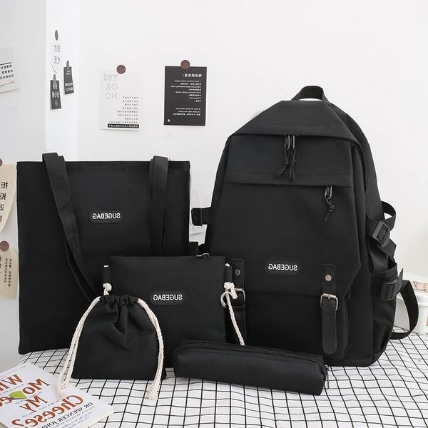 

school bags 5 piece set for teenage girls women backpack canvas travel bagpack notebook bookbags teen student schoolbag