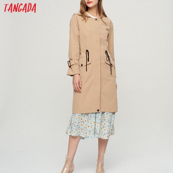 

women's jackets tangada 2021 autumn women england style khaki classic hood trench coat office lady elegant coats 2z24, Black;brown