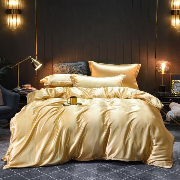 

bedding sets set for ice silk double-sided solid color bed twin king size duvet cover flat sheet fitted pillowcase