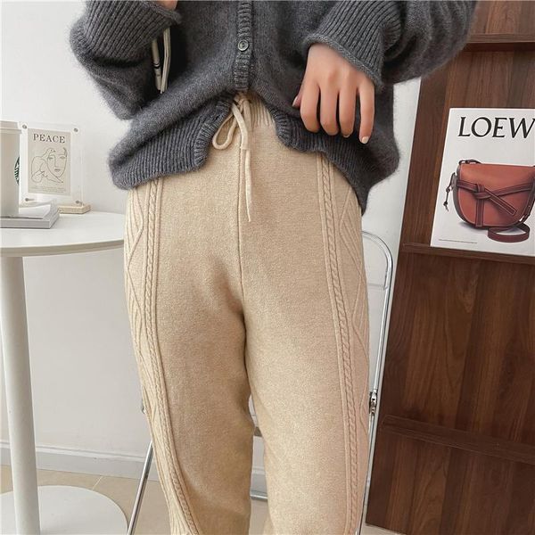 

women's pants & capris autumn winter twist knitted harem women high waist plus size lace up warm loose female trousers pantalon 17898, Black;white