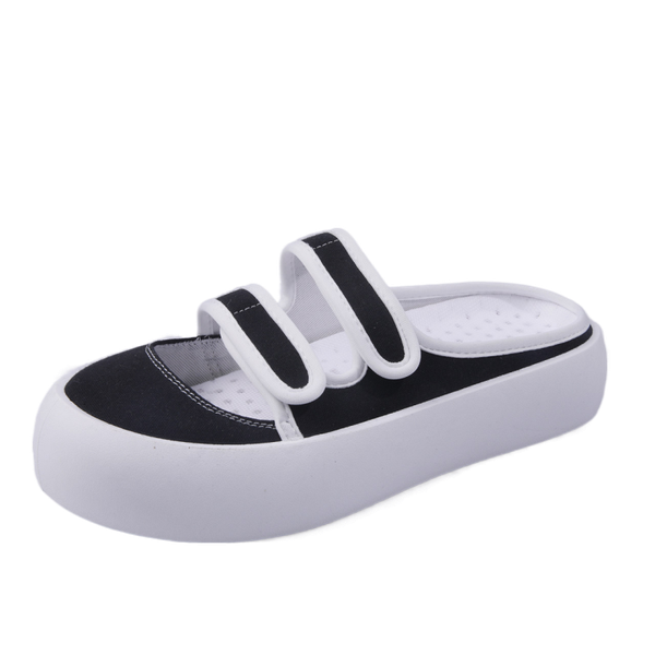 

slippers vmti 2021 summer thick bottom baotou canvas half female sandal and one word hollow drag, Black