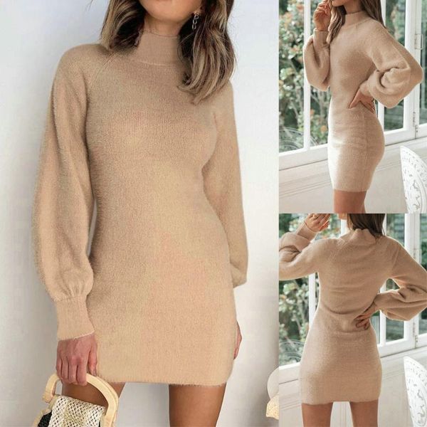 

casual dresses women fashion long sleeve solid color dress for ladies one-piece slim 6jrc, Black;gray