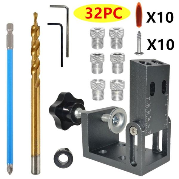 

professional hand tool sets 32/38/52pcs carpentry drill guide puncher oblique pocket hole dowel jig locator self centering kit