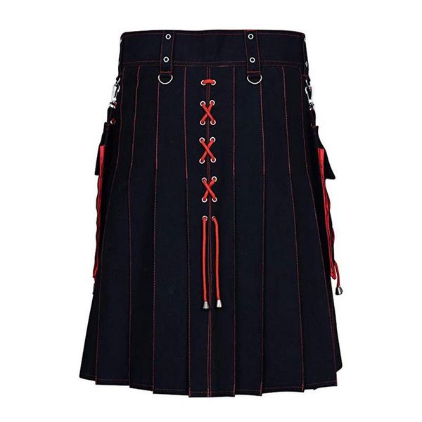 

drawstring scotland kilt retro gothic knight clothing pleated skirt cosplay shorts skirts pockets knee length kilts men's, White;black
