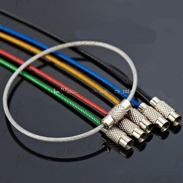 

2021 fashion keychain stainless steel wire keychain cable key ring for outdoor hiking rubber key ring color wire ring lock buckle h0162 key, Silver