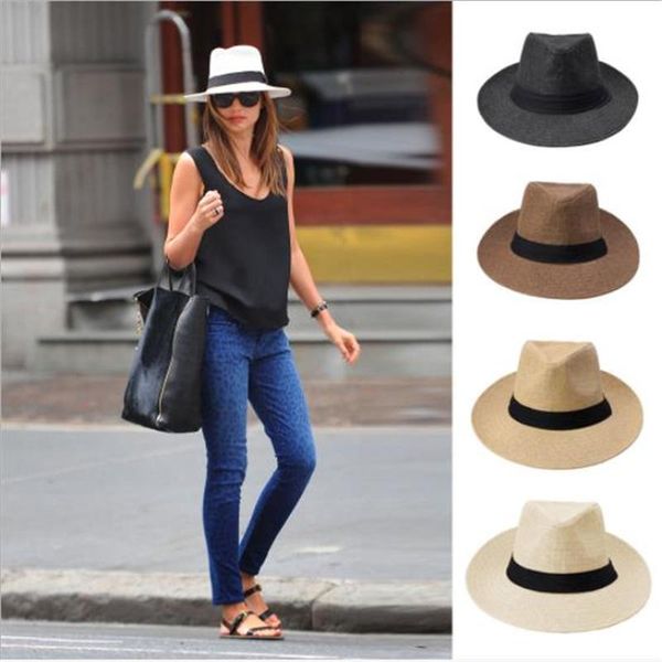 

stingy brim hats fashion panama wide straw cap casual beach big sun hat summer hand made for men women, Blue;gray