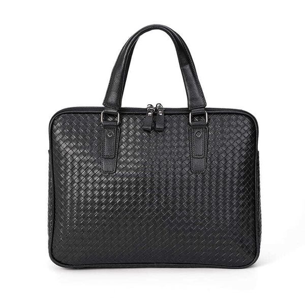 

briefcases 2021 luxury leather business men's briefcase weave male fashion shoulder bag men messenger boy casual tote computer