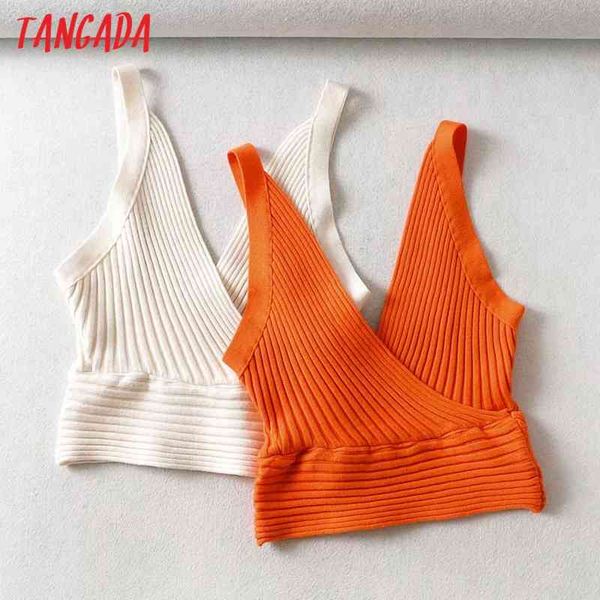 

women orange tank sleeveless backless female v neck knit fe04 210416, White