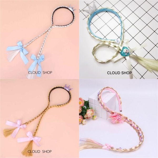

kids girls blonde cosplay weaving braid rapunzel princess headband hair accesorries girl wig headwear 2374 q2, Slivery;white