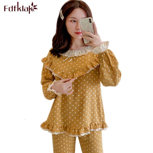 

women's sleepwear women pajamas set long sleeve cotton sleepwear pyjamas female polka dot sweet women's home wear clothes pijama, Black;red
