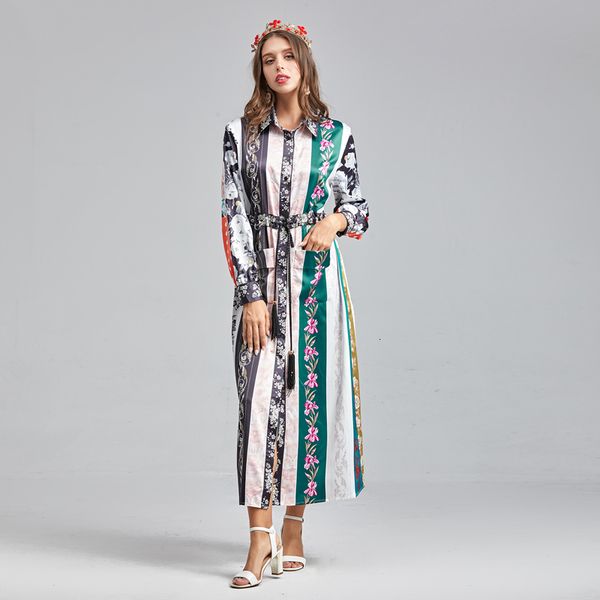 

long spring dress 2021 from the elegant single-breasted lapel women printed couture sewn party gowns, Black;gray
