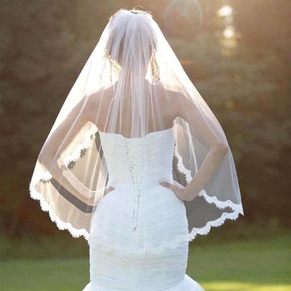 

bridal veils white bride wedding veil one-tier fingertip 2021 lace applique edge with comb for shows artistic pos, Black