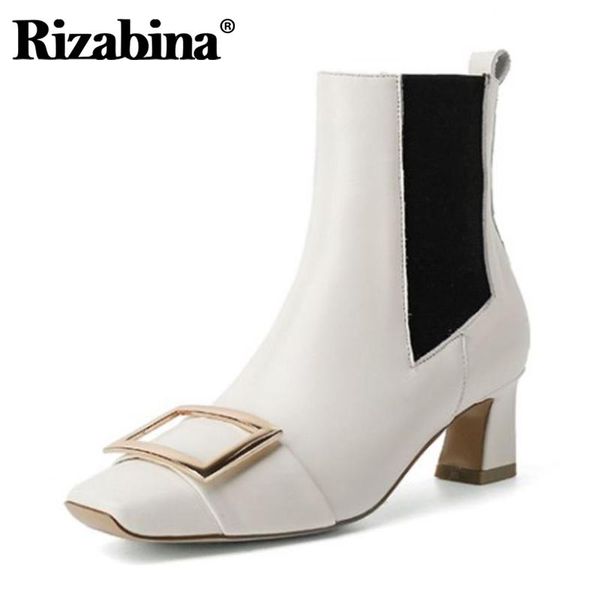 

boots rizabina women ankle real leather mixed color high heel fashion winter shoes footwear size 34-39, Black