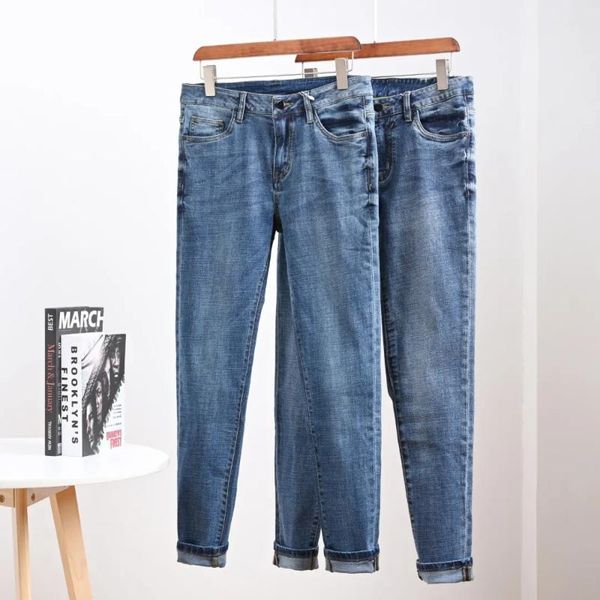 

men's jeans spring and autumn thin light blue straight stretch casual 31-42
