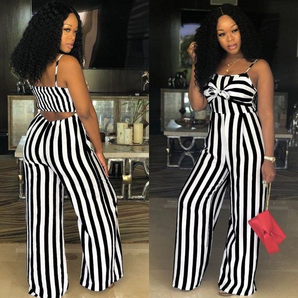 

women's jumpsuits & rompers women lady strap stripe romper jumpsuit sleeveless bodysuit pant clubwear outfit sling off shoulder bow clo, Black;white