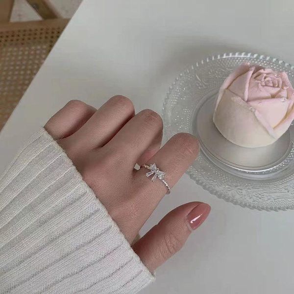 

wedding rings brillian korean fashion zircon bowknot woman ring adjustable size bride friend gift jewelry decorations for girls, Slivery;golden